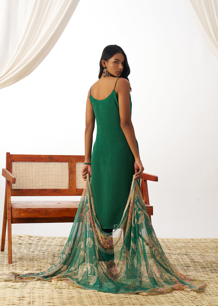 Buy Now Green Organza Embroidered Kurta Style Salwar Suit Online in USA, UK, Canada, Germany, Italy, France, Austria, UAE & Worldwide at Empress Clothing.