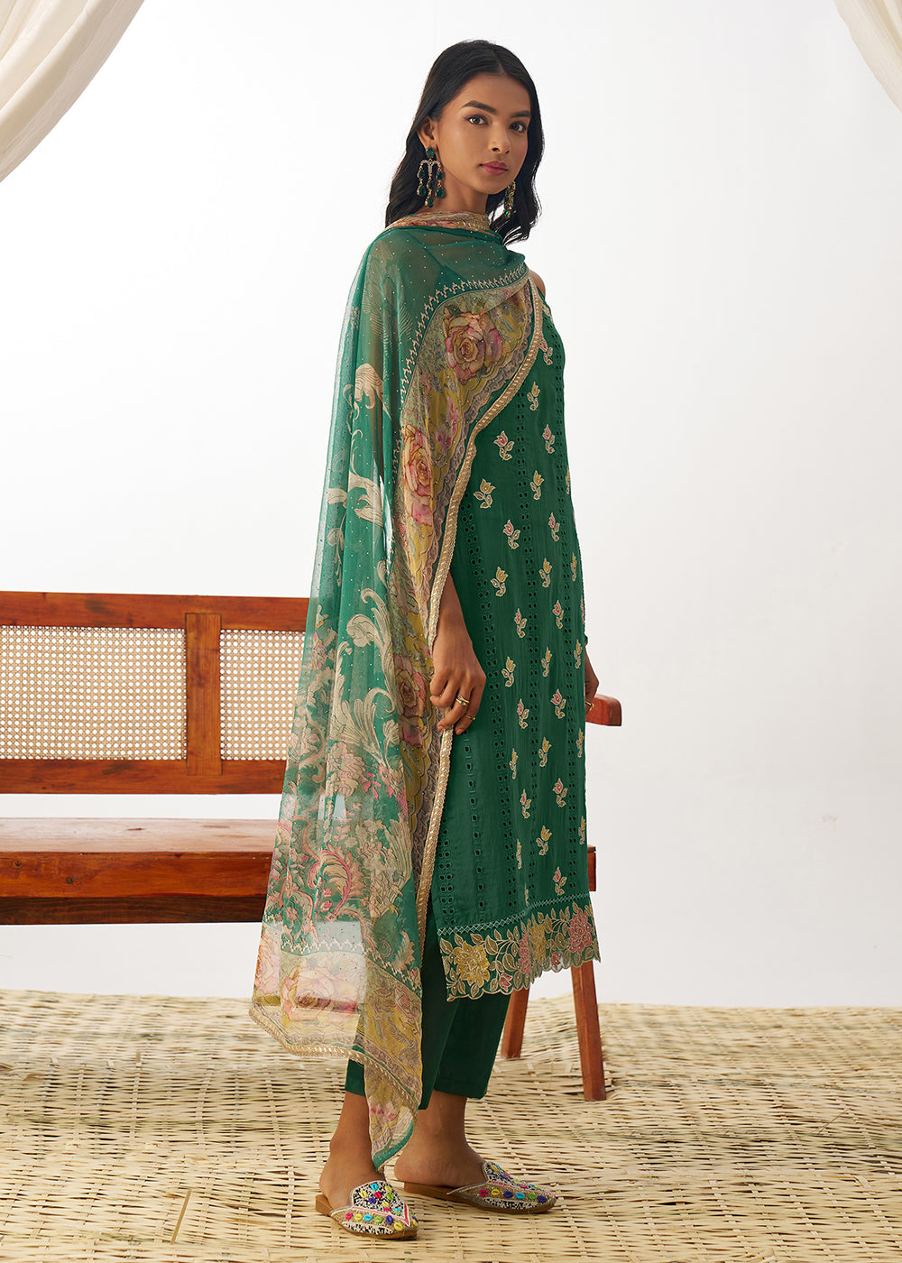 Buy Now Green Organza Embroidered Kurta Style Salwar Suit Online in USA, UK, Canada, Germany, Italy, France, Austria, UAE & Worldwide at Empress Clothing.