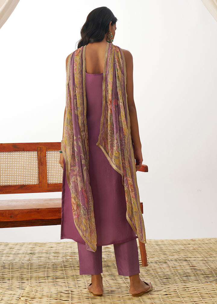 Buy Now Purple Organza Embroidered Kurta Style Salwar Suit Online in USA, UK, Canada, Germany, Italy, France, Austria, UAE & Worldwide at Empress Clothing.