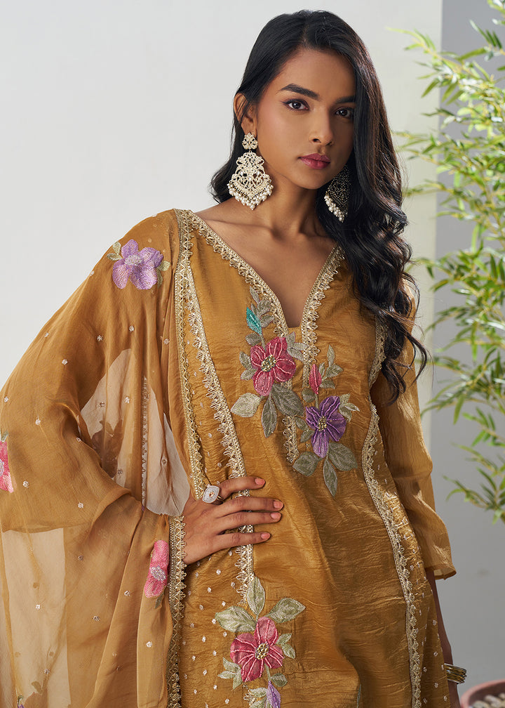 Buy Now Mustard Fancy Crush Floral Straight Salwar Suit Online in US, UK, Canada, Germany, Italy, France, Australia, Norway, UAE & Worldwide at Empress Clothing.