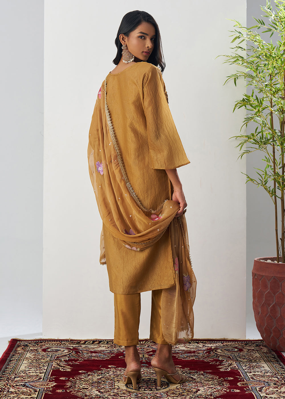 Buy Now Mustard Fancy Crush Floral Straight Salwar Suit Online in US, UK, Canada, Germany, Italy, France, Australia, Norway, UAE & Worldwide at Empress Clothing.