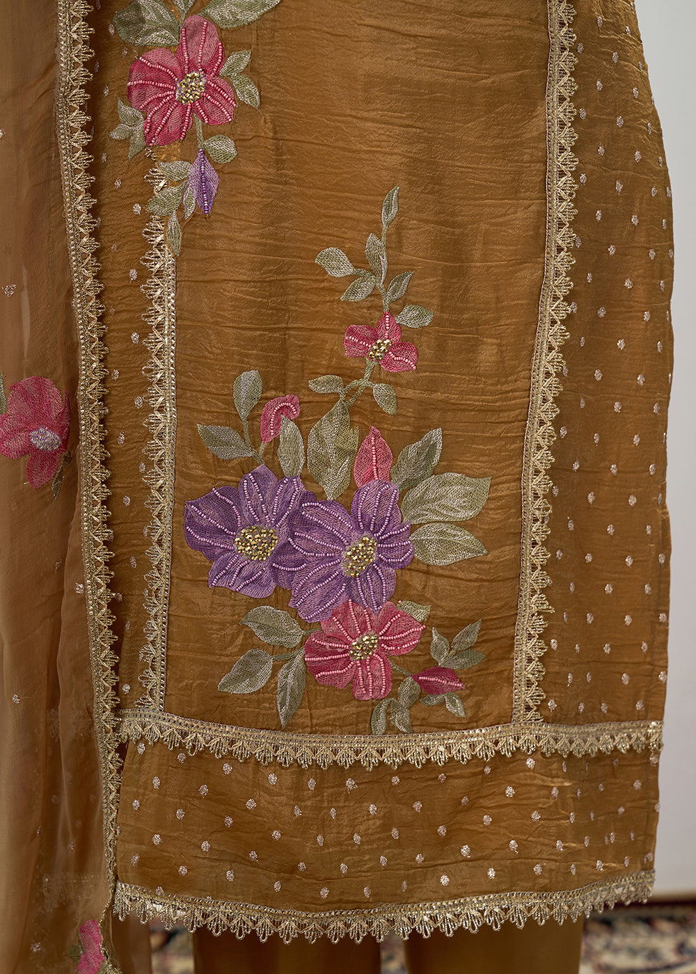 Buy Now Mustard Fancy Crush Floral Straight Salwar Suit Online in US, UK, Canada, Germany, Italy, France, Australia, Norway, UAE & Worldwide at Empress Clothing.