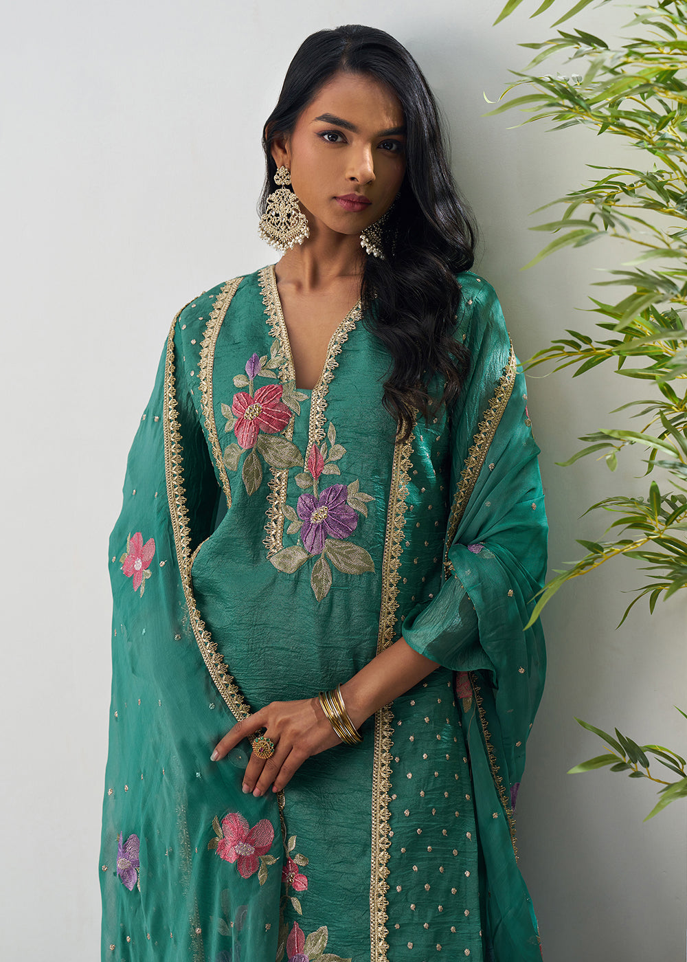 Buy Now Green Fancy Crush Floral Straight Salwar Suit Online in US, UK, Canada, Germany, Italy, France, Australia, Norway, UAE & Worldwide at Empress Clothing.