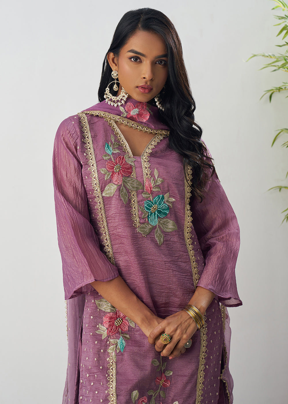 Buy Now Purple Fancy Crush Floral Straight Salwar Suit Online in US, UK, Canada, Germany, Italy, France, Australia, Norway, UAE & Worldwide at Empress Clothing.