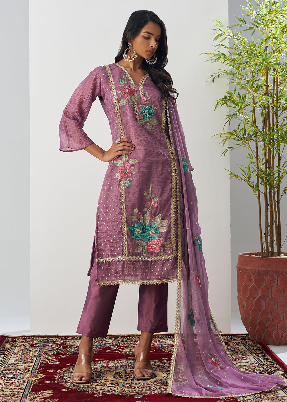 Buy Now Purple Fancy Crush Floral Straight Salwar Suit Online in US, UK, Canada, Germany, Italy, France, Australia, Norway, UAE & Worldwide at Empress Clothing.