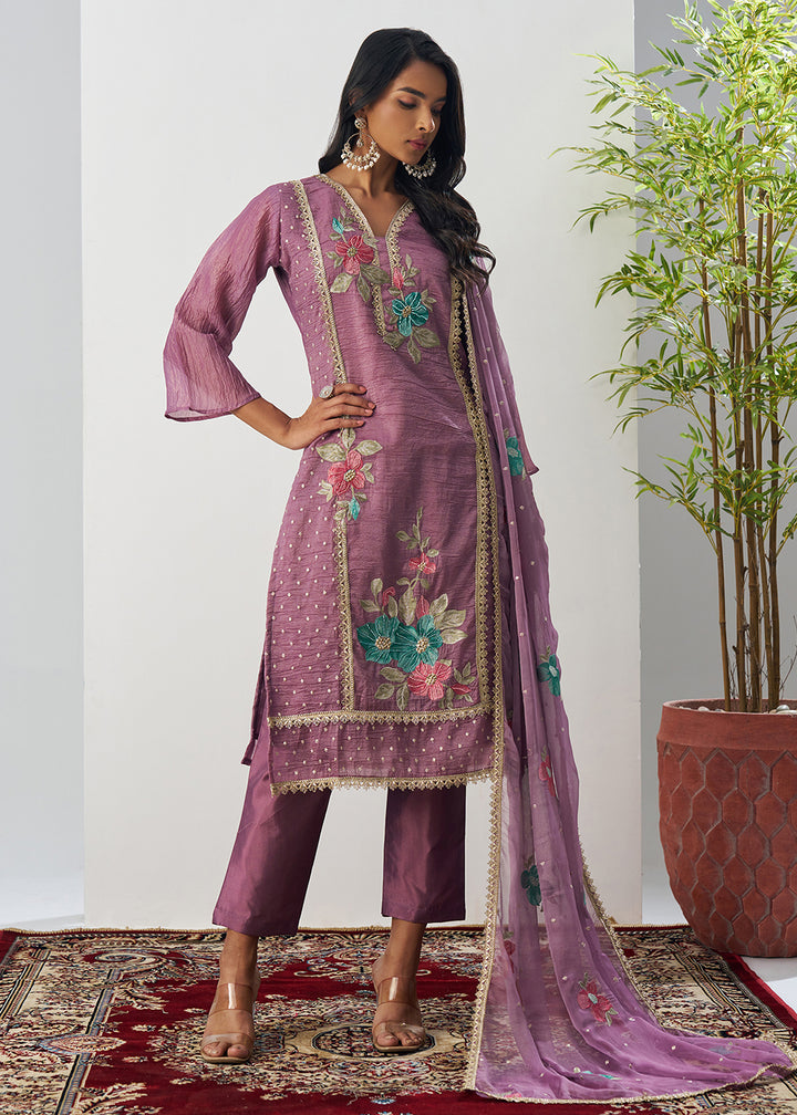 Buy Now Purple Fancy Crush Floral Straight Salwar Suit Online in US, UK, Canada, Germany, Italy, France, Australia, Norway, UAE & Worldwide at Empress Clothing.