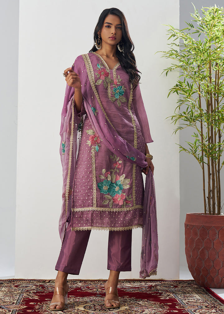 Buy Now Purple Fancy Crush Floral Straight Salwar Suit Online in US, UK, Canada, Germany, Italy, France, Australia, Norway, UAE & Worldwide at Empress Clothing.