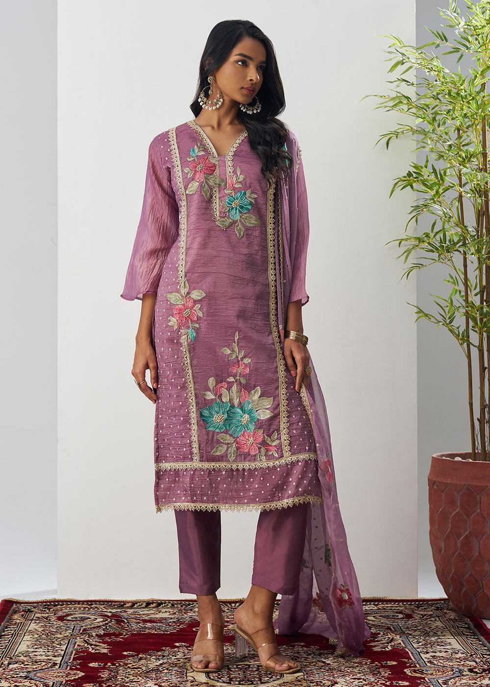Buy Now Purple Fancy Crush Floral Straight Salwar Suit Online in US, UK, Canada, Germany, Italy, France, Australia, Norway, UAE & Worldwide at Empress Clothing.