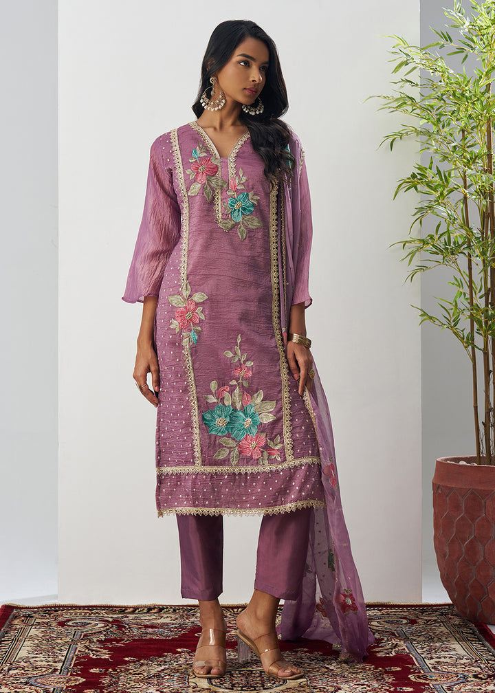 Buy Now Purple Fancy Crush Floral Straight Salwar Suit Online in US, UK, Canada, Germany, Italy, France, Australia, Norway, UAE & Worldwide at Empress Clothing.