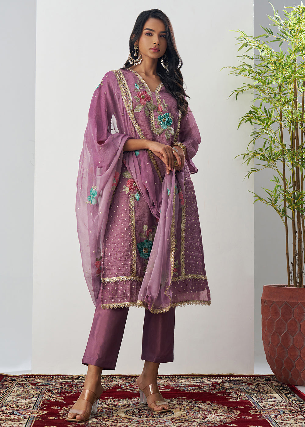 Buy Now Purple Fancy Crush Floral Straight Salwar Suit Online in US, UK, Canada, Germany, Italy, France, Australia, Norway, UAE & Worldwide at Empress Clothing.