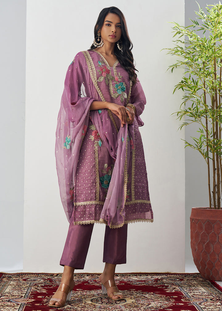 Buy Now Purple Fancy Crush Floral Straight Salwar Suit Online in US, UK, Canada, Germany, Italy, France, Australia, Norway, UAE & Worldwide at Empress Clothing.