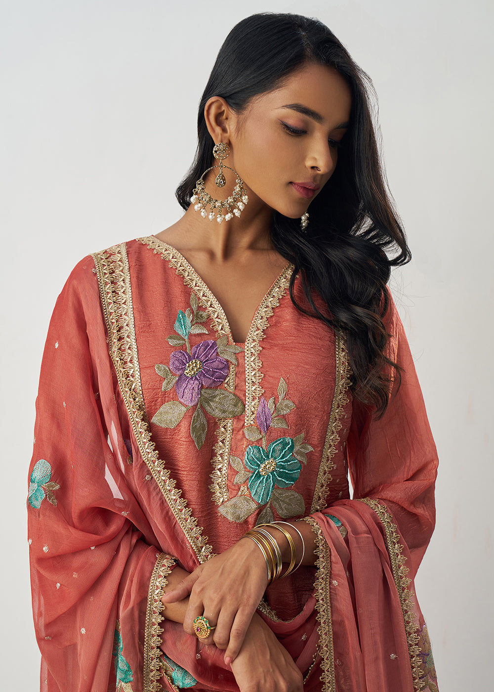 Buy Now Orange Fancy Crush Floral Straight Salwar Suit Online in US, UK, Canada, Germany, Italy, France, Australia, Norway, UAE & Worldwide at Empress Clothing.