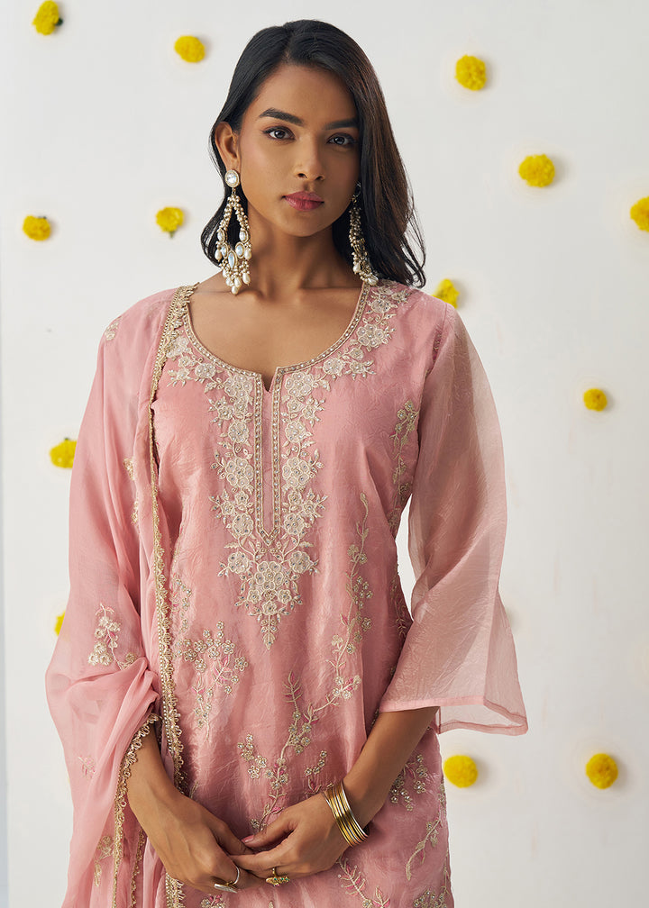 Buy Now Peachy Pink Fancy Crush Embroidered Festive Salwar Suit Online in USA, UK, Canada, Germany, Italy, France, Austria, UAE & Worldwide at Empress Clothing.