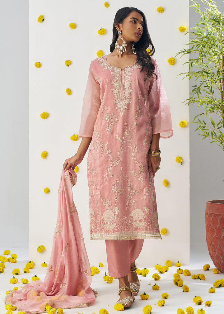 Buy Now Peachy Pink Fancy Crush Embroidered Festive Salwar Suit Online in USA, UK, Canada, Germany, Italy, France, Austria, UAE & Worldwide at Empress Clothing.