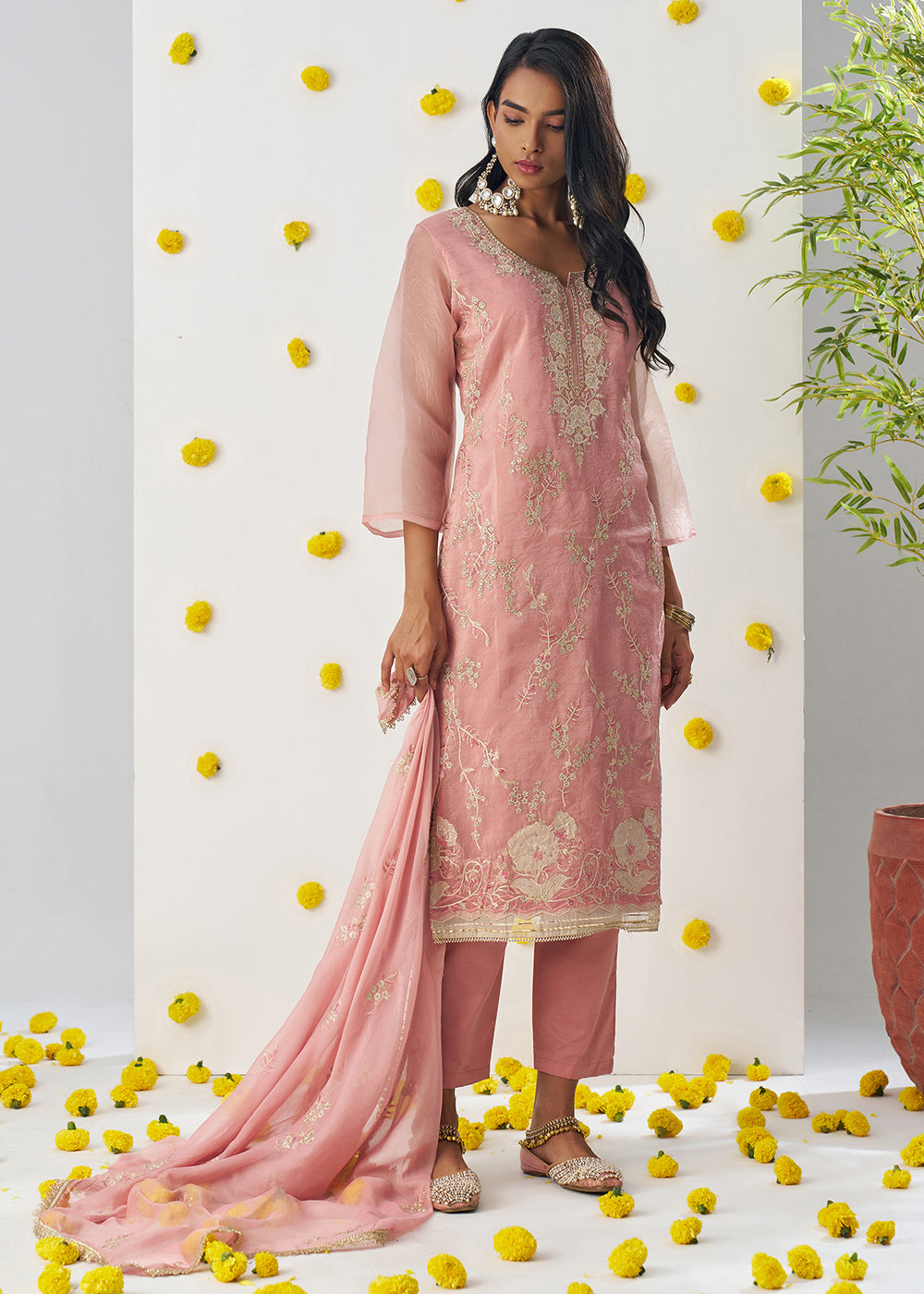 Buy Now Peachy Pink Fancy Crush Embroidered Festive Salwar Suit Online in USA, UK, Canada, Germany, Italy, France, Austria, UAE & Worldwide at Empress Clothing.