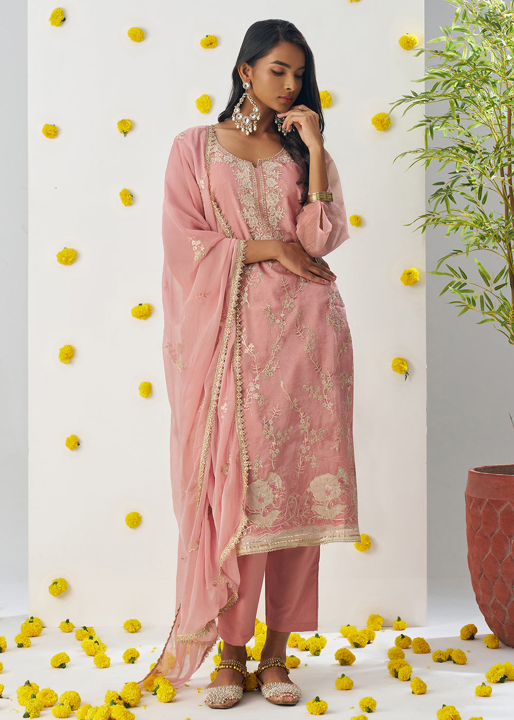 Buy Now Peachy Pink Fancy Crush Embroidered Festive Salwar Suit Online in USA, UK, Canada, Germany, Italy, France, Austria, UAE & Worldwide at Empress Clothing.