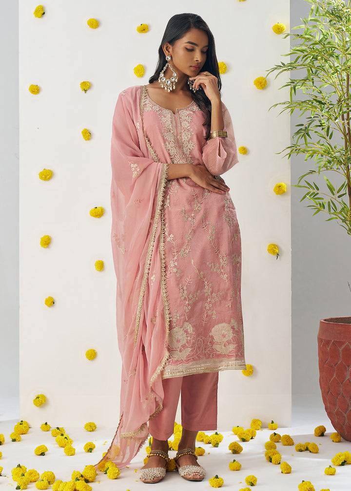 Buy Now Peachy Pink Fancy Crush Embroidered Festive Salwar Suit Online in USA, UK, Canada, Germany, Italy, France, Austria, UAE & Worldwide at Empress Clothing.