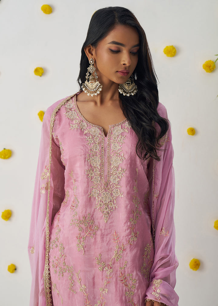 Buy Now Rose Pink Fancy Crush Embroidered Festive Salwar Suit Online in USA, UK, Canada, Germany, Italy, France, Austria, UAE & Worldwide at Empress Clothing.