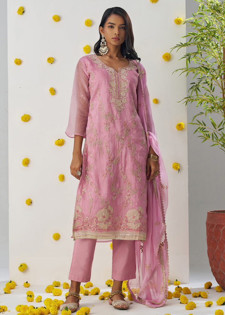 Buy Now Rose Pink Fancy Crush Embroidered Festive Salwar Suit Online in USA, UK, Canada, Germany, Italy, France, Austria, UAE & Worldwide at Empress Clothing.