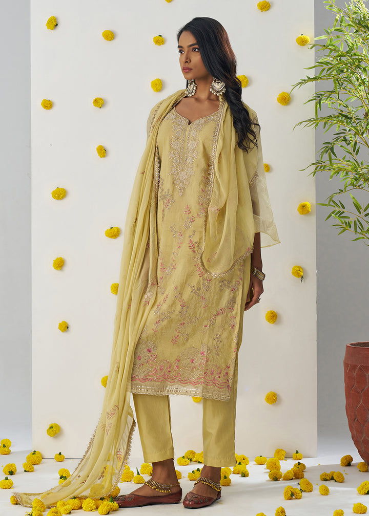Buy Now Pastel Yellow Fancy Crush Embroidered Festive Salwar Suit Online in USA, UK, Canada, Germany, Italy, France, Austria & Worldwide at Empress Clothing.