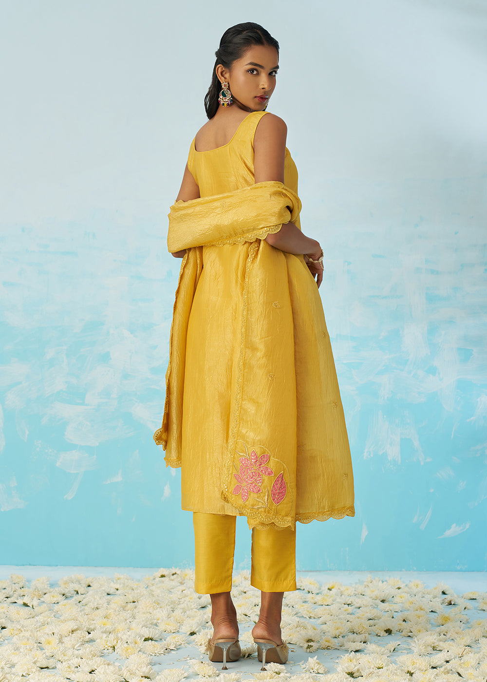 Buy Now Fancy Crushed Fabric Yellow Embroidered Salwar Kameez Online in USA, UK, Canada, Germany, Italy, France, Austria, UAE & Worldwide at Empress Clothing.