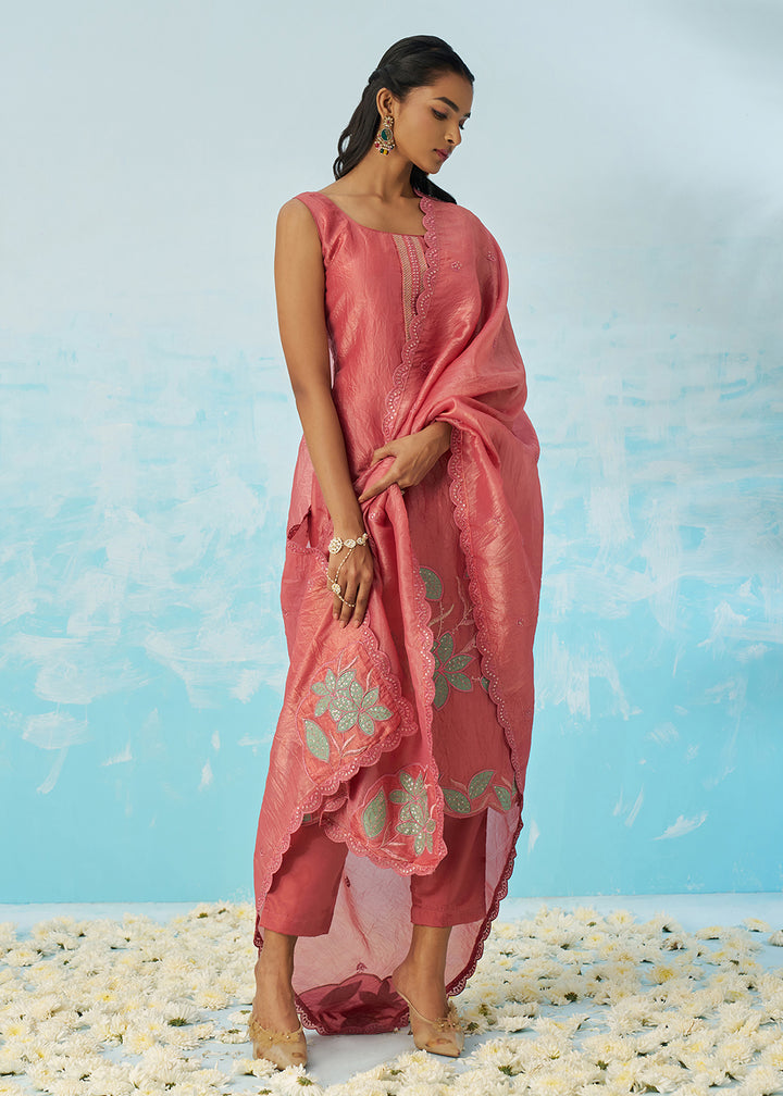 Buy Now Fancy Crushed Fabric Pink Embroidered Salwar Kameez Online in USA, UK, Canada, Germany, Italy, France, Austria, UAE & Worldwide at Empress Clothing.