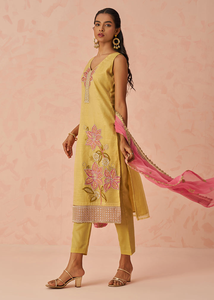 Buy Now Yellow Fancy Crush Embroidered Festive Salwar Kurta Suit Online in USA, UK, Canada, Germany, Italy, France, Austria, UAE & Worldwide at Empress Clothing.
