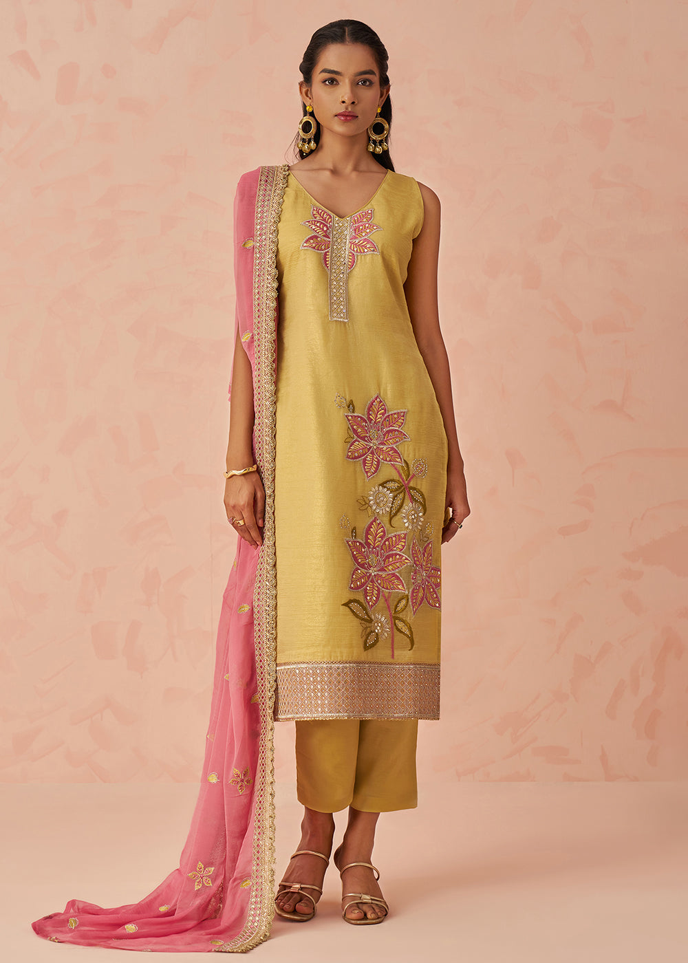 Buy Now Yellow Fancy Crush Embroidered Festive Salwar Kurta Suit Online in USA, UK, Canada, Germany, Italy, France, Austria, UAE & Worldwide at Empress Clothing.