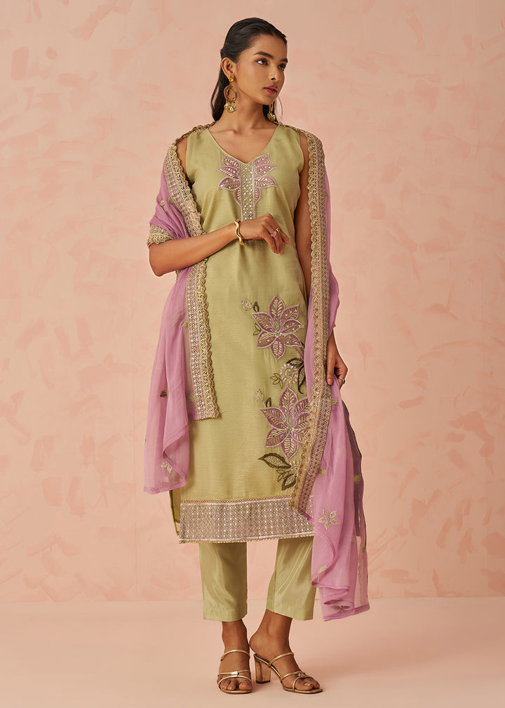 Buy Now Green Fancy Crush Embroidered Festive Salwar Kurta Suit Online in USA, UK, Canada, Germany, Italy, France, Austria, UAE & Worldwide at Empress Clothing.