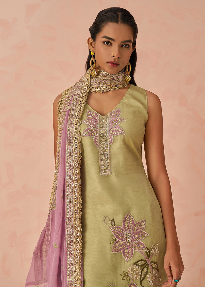 Buy Now Green Fancy Crush Embroidered Festive Salwar Kurta Suit Online in USA, UK, Canada, Germany, Italy, France, Austria, UAE & Worldwide at Empress Clothing.