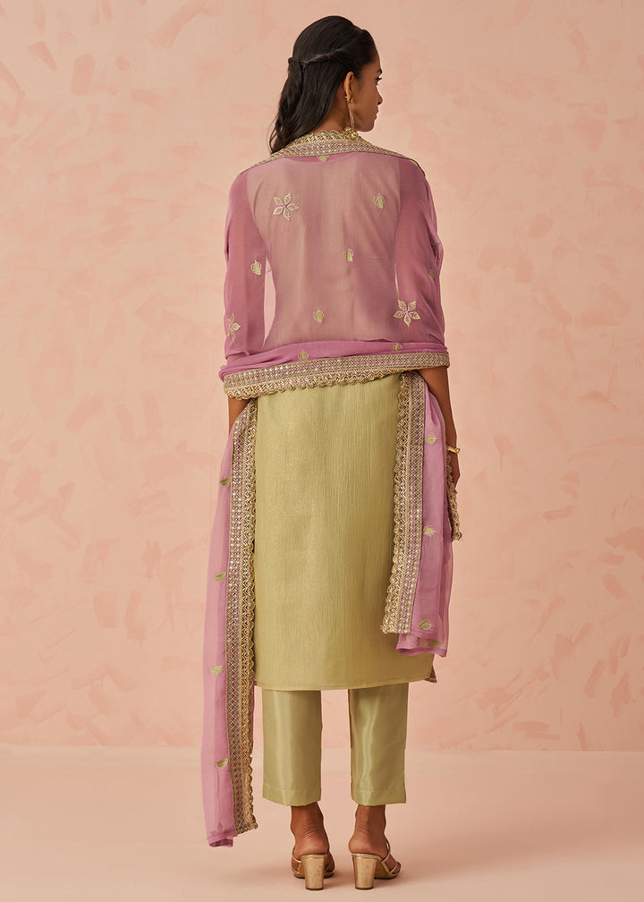 Buy Now Green Fancy Crush Embroidered Festive Salwar Kurta Suit Online in USA, UK, Canada, Germany, Italy, France, Austria, UAE & Worldwide at Empress Clothing.