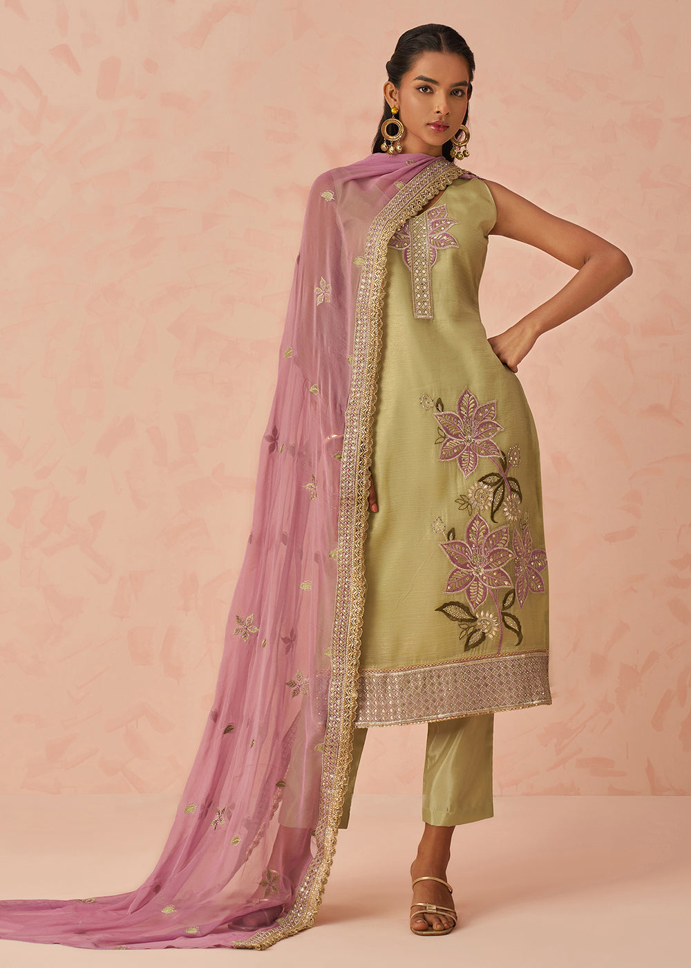 Buy Now Green Fancy Crush Embroidered Festive Salwar Kurta Suit Online in USA, UK, Canada, Germany, Italy, France, Austria, UAE & Worldwide at Empress Clothing.