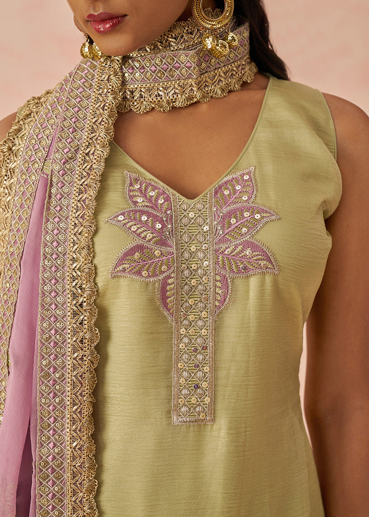 Buy Now Green Fancy Crush Embroidered Festive Salwar Kurta Suit Online in USA, UK, Canada, Germany, Italy, France, Austria, UAE & Worldwide at Empress Clothing.