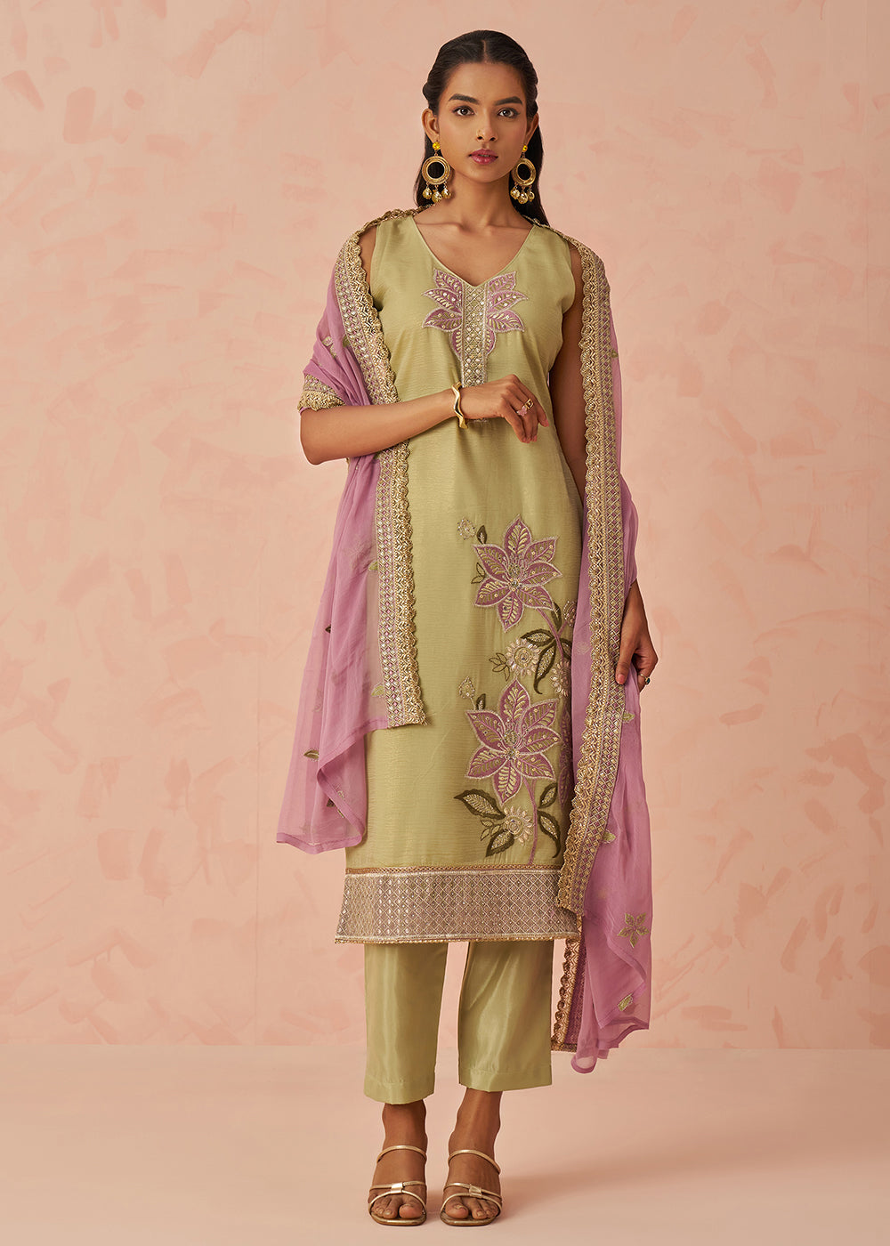 Buy Now Green Fancy Crush Embroidered Festive Salwar Kurta Suit Online in USA, UK, Canada, Germany, Italy, France, Austria, UAE & Worldwide at Empress Clothing.