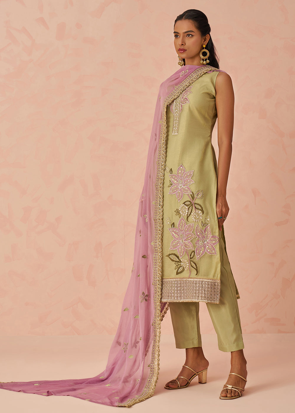 Buy Now Green Fancy Crush Embroidered Festive Salwar Kurta Suit Online in USA, UK, Canada, Germany, Italy, France, Austria, UAE & Worldwide at Empress Clothing.
