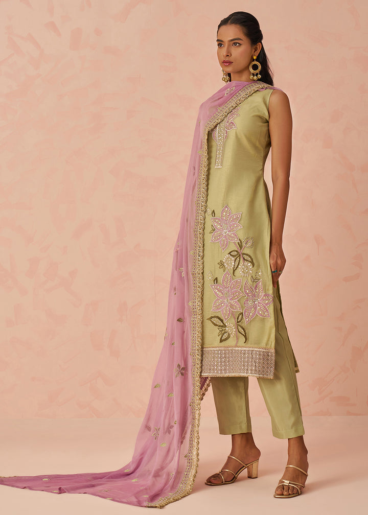 Buy Now Green Fancy Crush Embroidered Festive Salwar Kurta Suit Online in USA, UK, Canada, Germany, Italy, France, Austria, UAE & Worldwide at Empress Clothing.