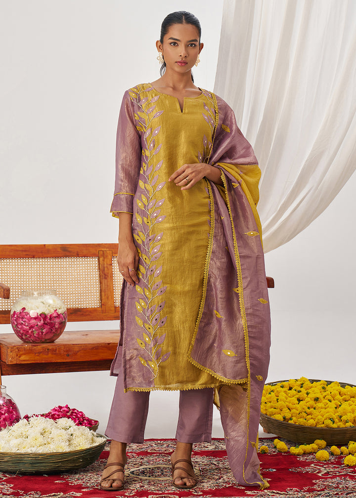 Buy Now Mustard & Mauve Fancy Crush Pant Style Salwar Suit Online in US, UK, Canada, Germany, Italy, France, Austria, Denmark, Australia & Worldwide at Empress.