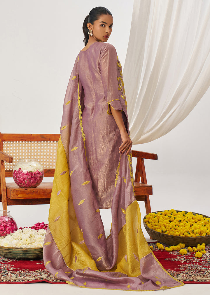 Buy Now Mustard & Mauve Fancy Crush Pant Style Salwar Suit Online in US, UK, Canada, Germany, Italy, France, Austria, Denmark, Australia & Worldwide at Empress.