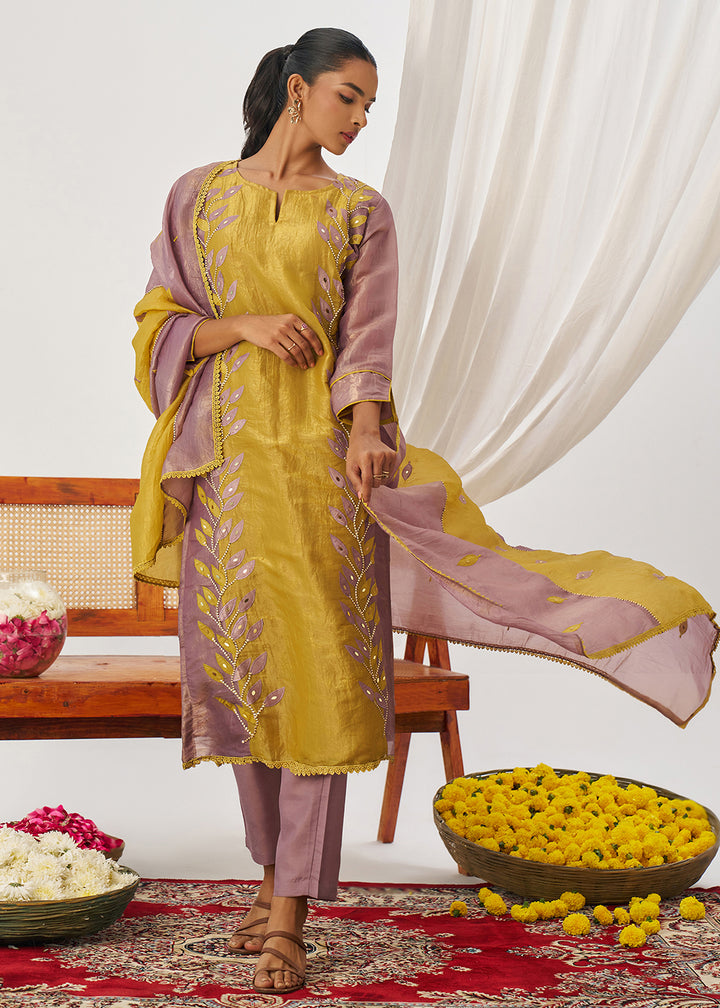 Buy Now Mustard & Mauve Fancy Crush Pant Style Salwar Suit Online in US, UK, Canada, Germany, Italy, France, Austria, Denmark, Australia & Worldwide at Empress.
