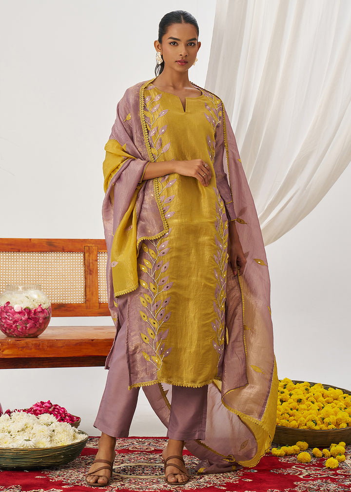 Buy Now Mustard & Mauve Fancy Crush Pant Style Salwar Suit Online in US, UK, Canada, Germany, Italy, France, Austria, Denmark, Australia & Worldwide at Empress.
