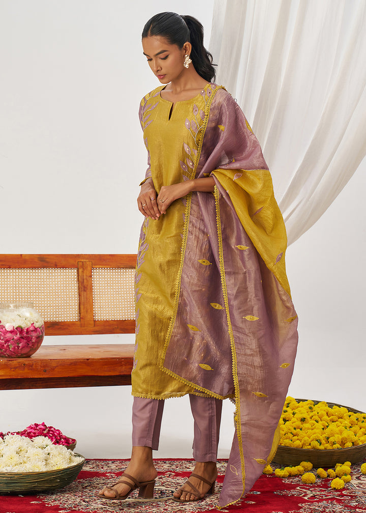 Buy Now Mustard & Mauve Fancy Crush Pant Style Salwar Suit Online in US, UK, Canada, Germany, Italy, France, Austria, Denmark, Australia & Worldwide at Empress.