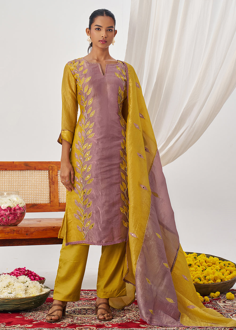 Buy Now Mauve & Mustard Fancy Crush Pant Style Salwar Suit Online in US, UK, Canada, Germany, Italy, France, Austria, Denmark, Australia & Worldwide at Empress.