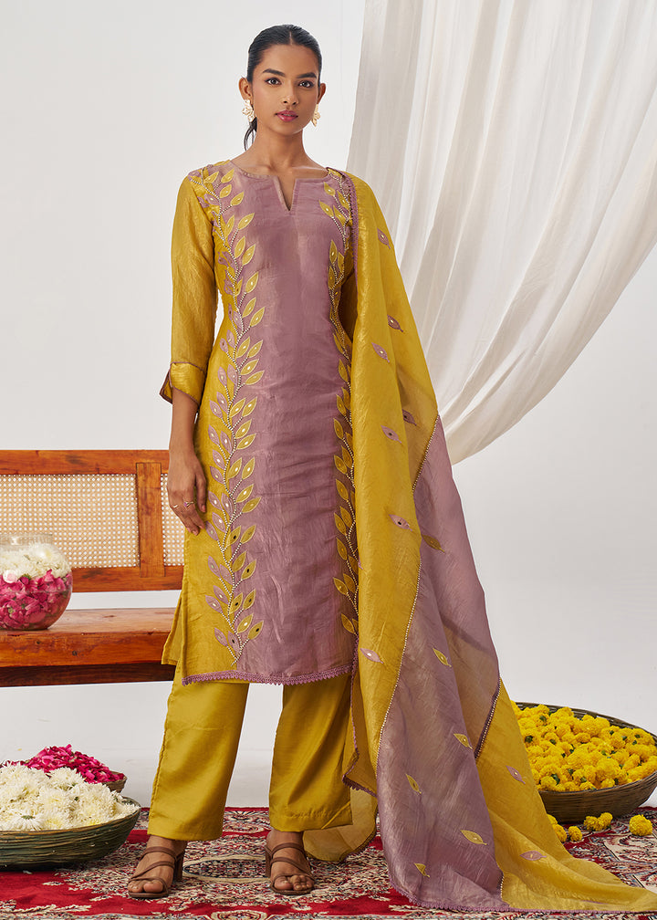 Buy Now Mauve & Mustard Fancy Crush Pant Style Salwar Suit Online in US, UK, Canada, Germany, Italy, France, Austria, Denmark, Australia & Worldwide at Empress.