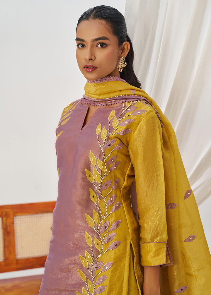 Buy Now Mauve & Mustard Fancy Crush Pant Style Salwar Suit Online in US, UK, Canada, Germany, Italy, France, Austria, Denmark, Australia & Worldwide at Empress.