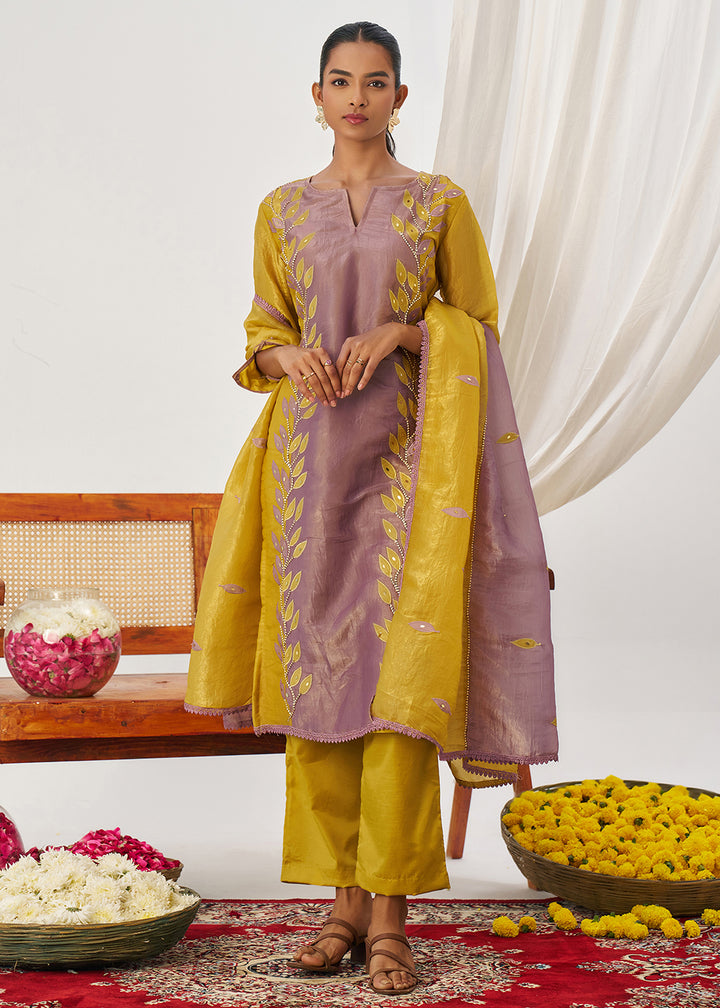 Buy Now Mauve & Mustard Fancy Crush Pant Style Salwar Suit Online in US, UK, Canada, Germany, Italy, France, Austria, Denmark, Australia & Worldwide at Empress.