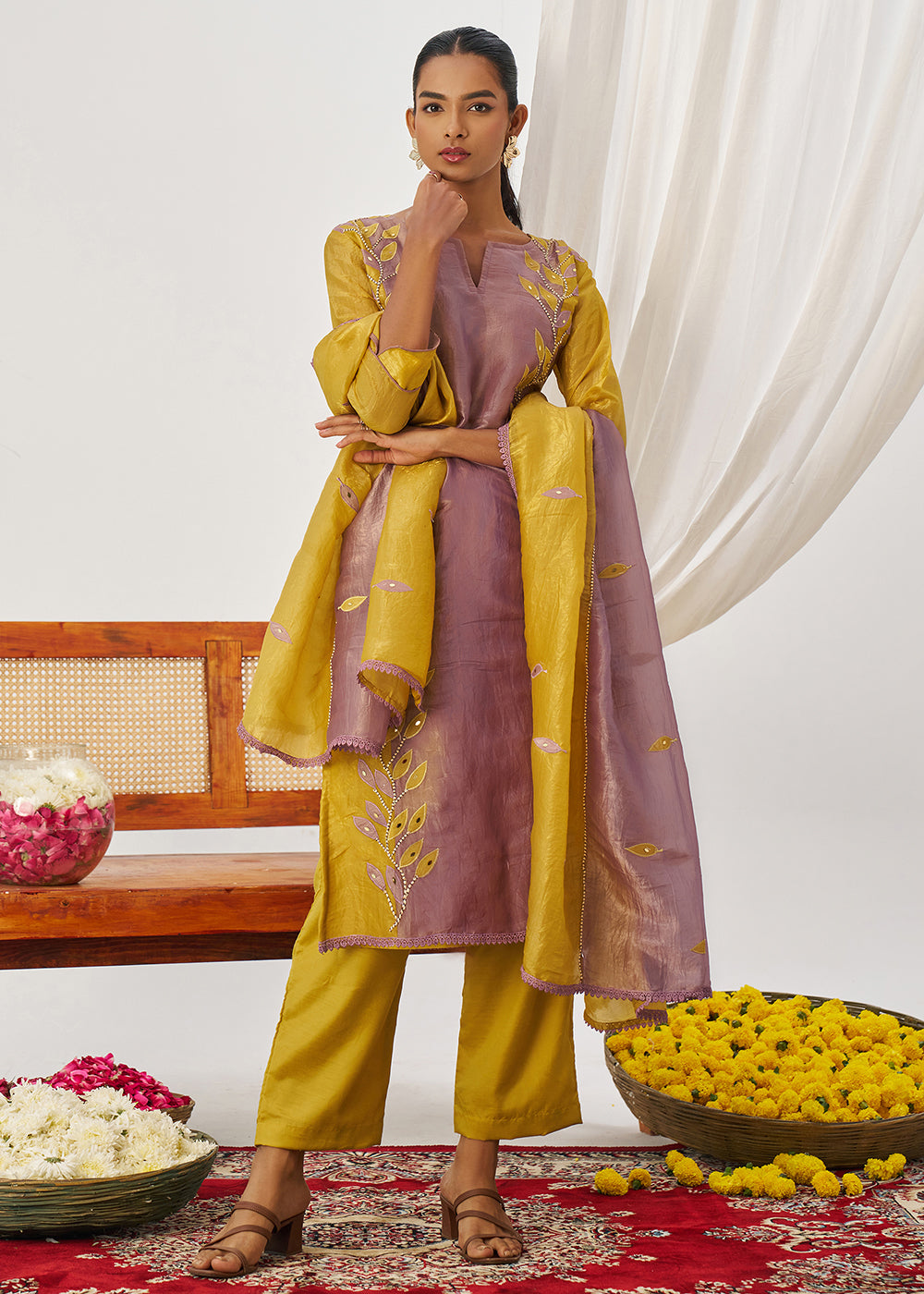 Buy Now Mauve & Mustard Fancy Crush Pant Style Salwar Suit Online in US, UK, Canada, Germany, Italy, France, Austria, Denmark, Australia & Worldwide at Empress.