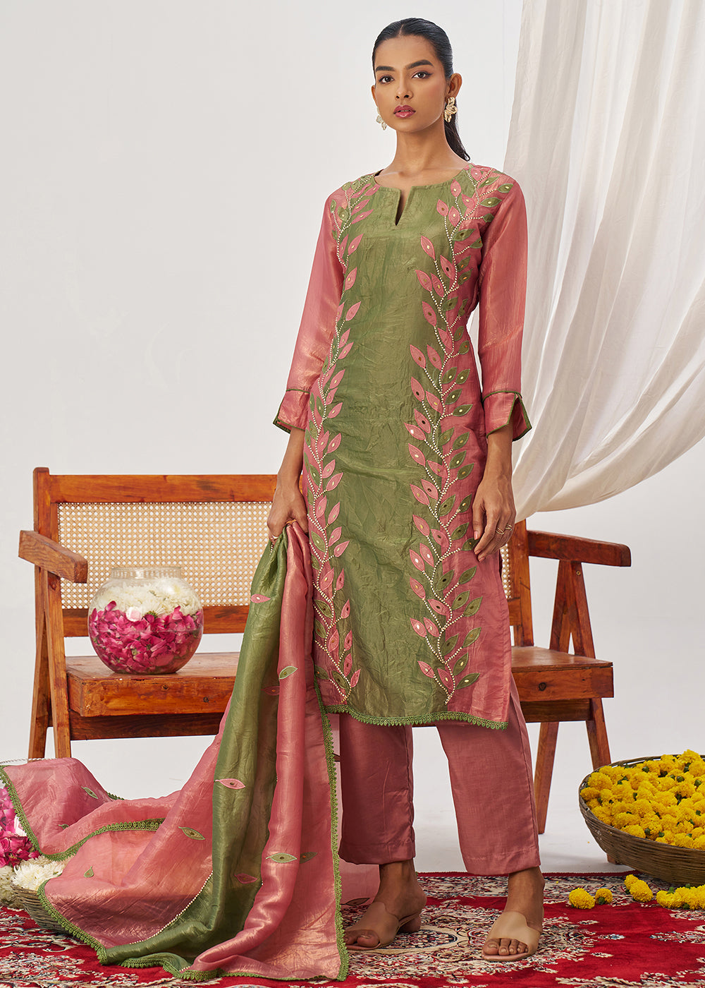Buy Now Pink & Green Fancy Crush Pant Style Salwar Suit Online in US, UK, Canada, Germany, Italy, France, Austria, Denmark, Australia & Worldwide at Empress.