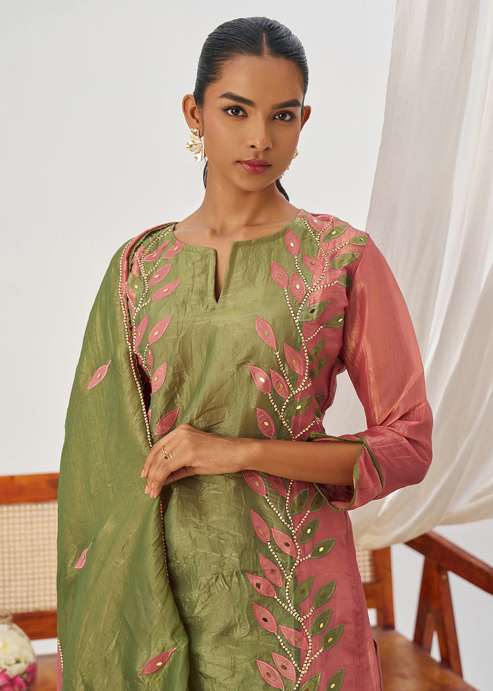 Buy Now Pink & Green Fancy Crush Pant Style Salwar Suit Online in US, UK, Canada, Germany, Italy, France, Austria, Denmark, Australia & Worldwide at Empress.