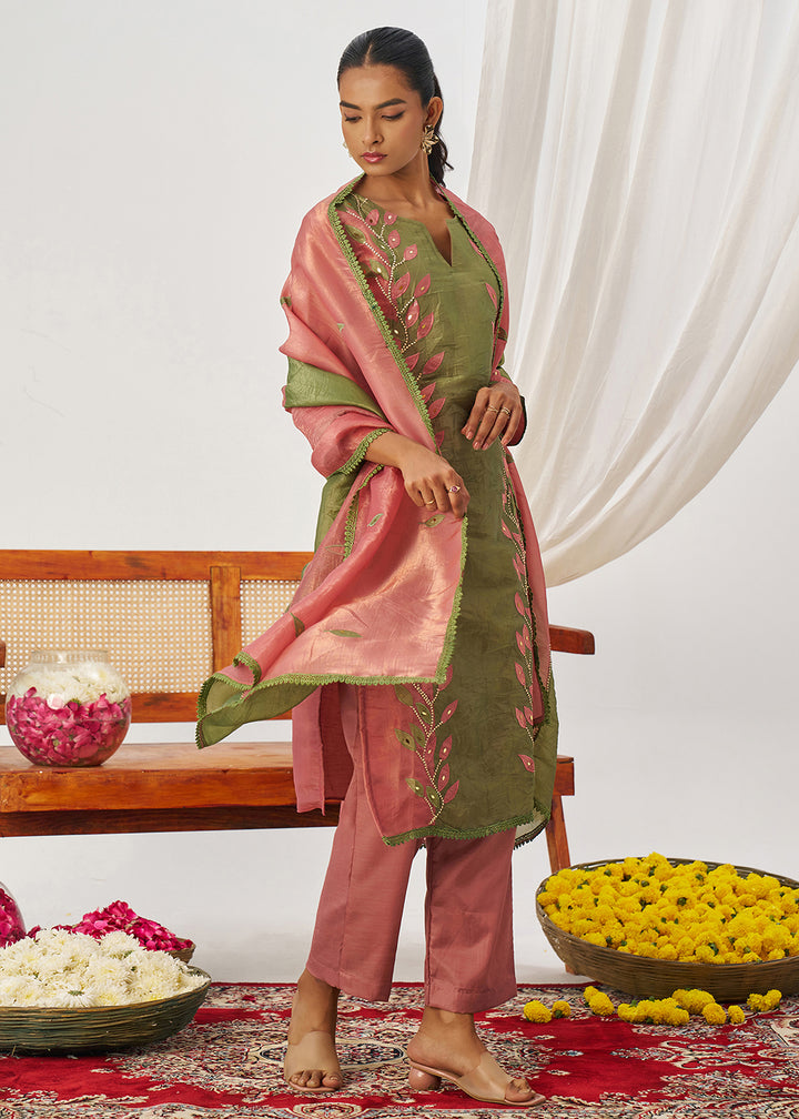 Buy Now Pink & Green Fancy Crush Pant Style Salwar Suit Online in US, UK, Canada, Germany, Italy, France, Austria, Denmark, Australia & Worldwide at Empress.