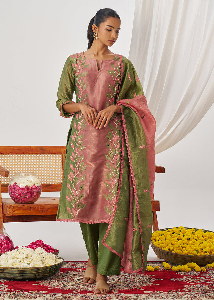 Buy Now Green & Pink Fancy Crush Pant Style Salwar Suit Online in US, UK, Canada, Germany, Italy, France, Austria, Denmark, Australia & Worldwide at Empress.